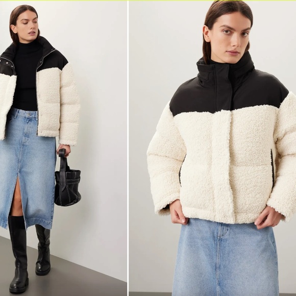 Maje Black and Cream Puffer Jacket - Picture 1 of 3